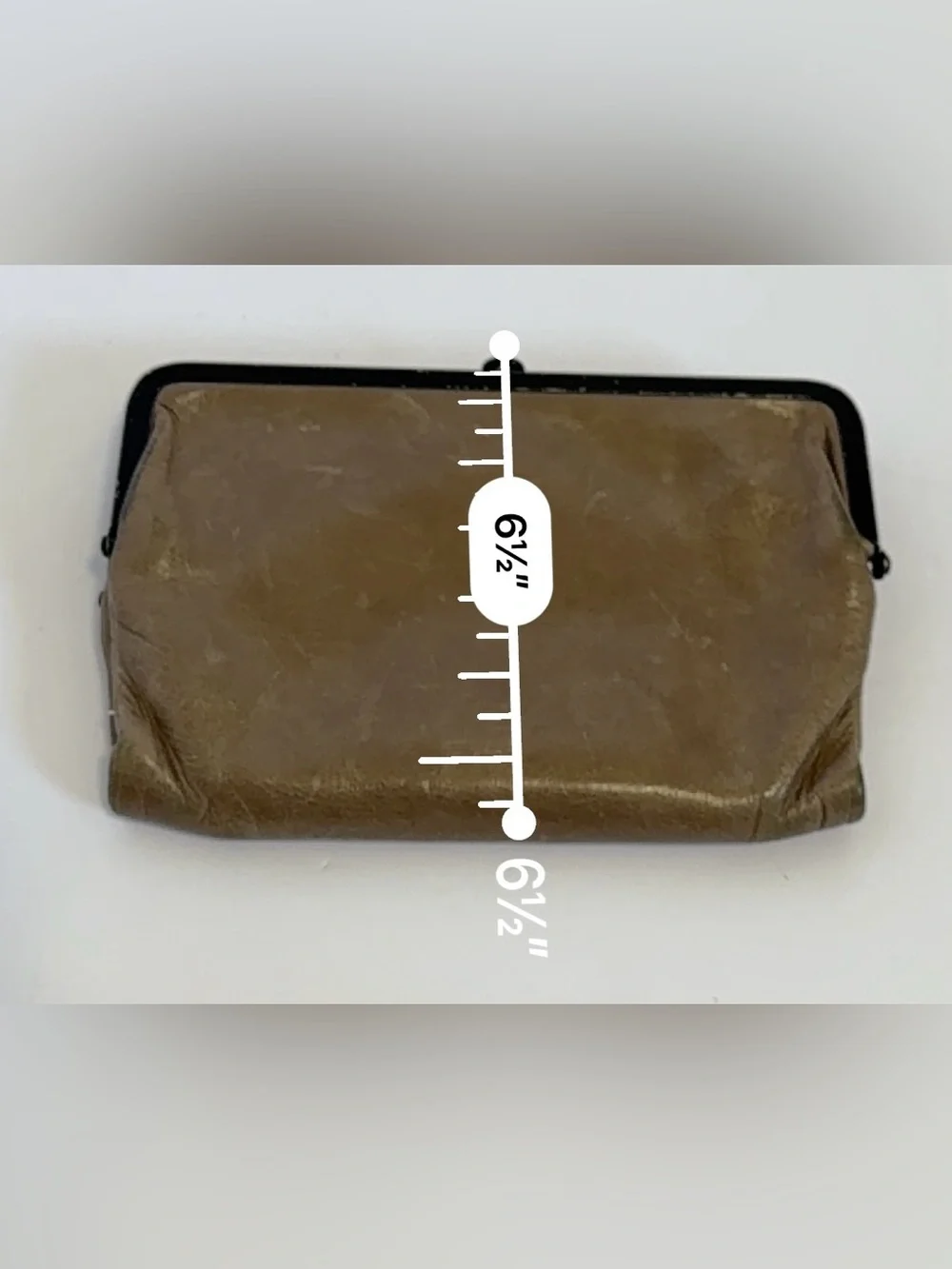HOBO Lauren Leather Clutch Wallet Double Kiss Lock Vintage Patina Taupe